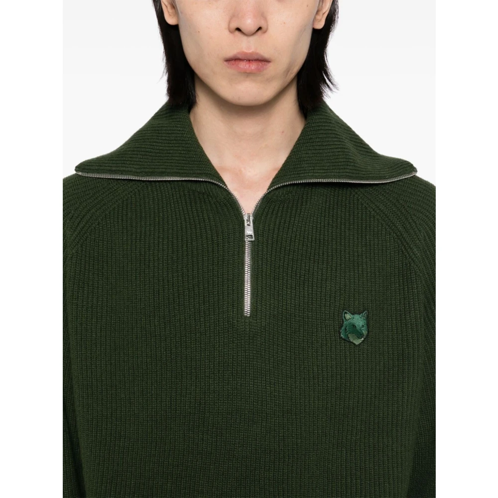 Maison Kitsuné Bosgroene Sailor Kraag Zip-Up Sweater Green Heren