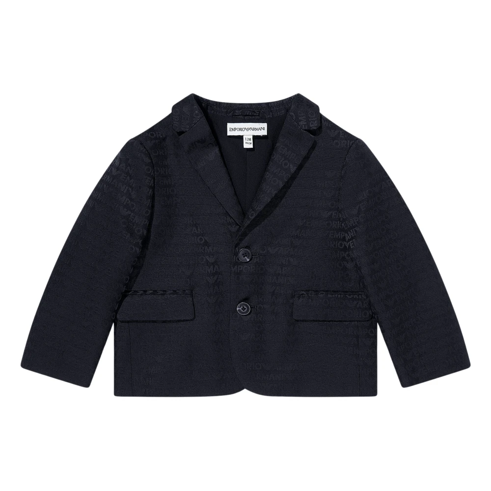 Emporio Armani Boys Blue Kids Occasion Wear, 2 Y, Eagle Logo Jacquard Jersey Blazer