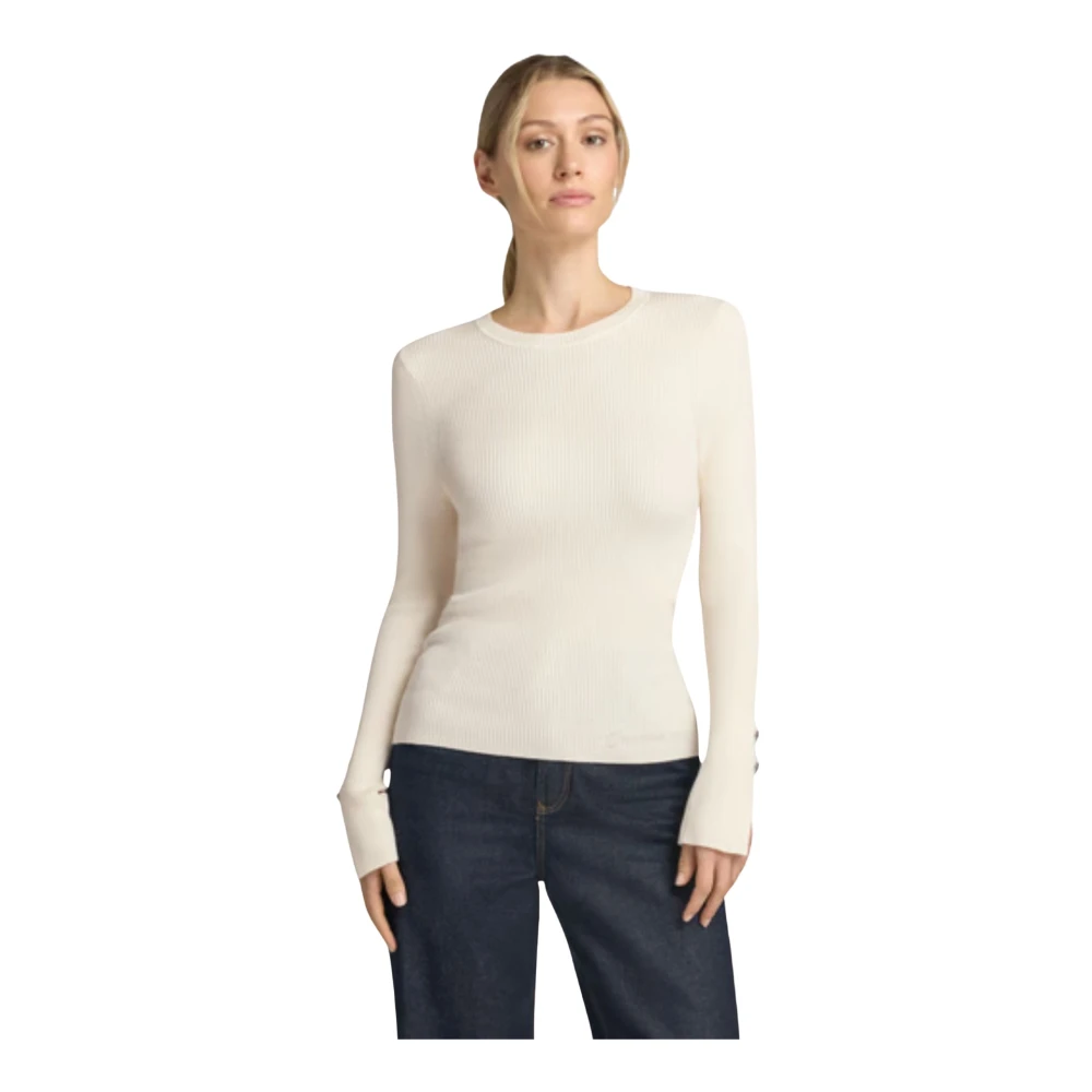 Guess , Round-Neck Knitwear, Female, Beige, L, Ellie Jumper