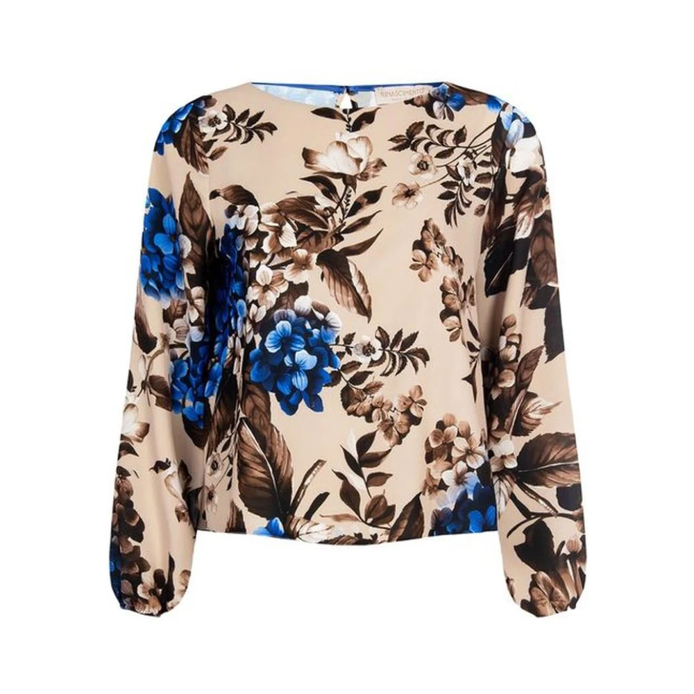 Rinascimento Women's Blue Floral Print Long Sleeve Blouse