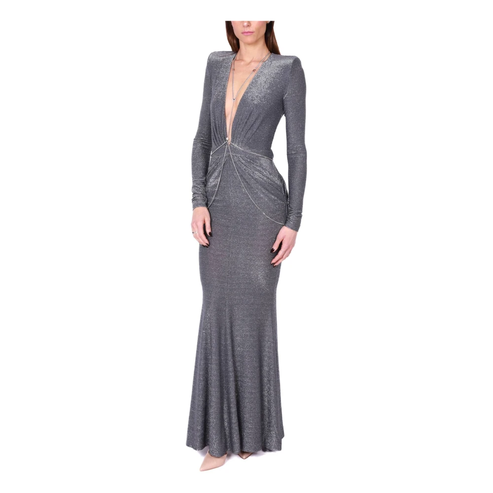 Elisabetta Franchi Zilveren Lurex Jersey Zeemeermin Jurk Gray Dames