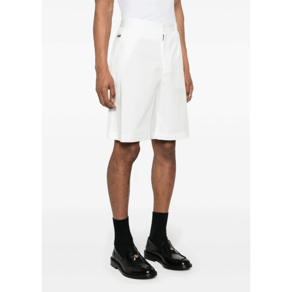 Dolce & Gabbana Witte Logo Plaque Bermuda Shorts White Heren