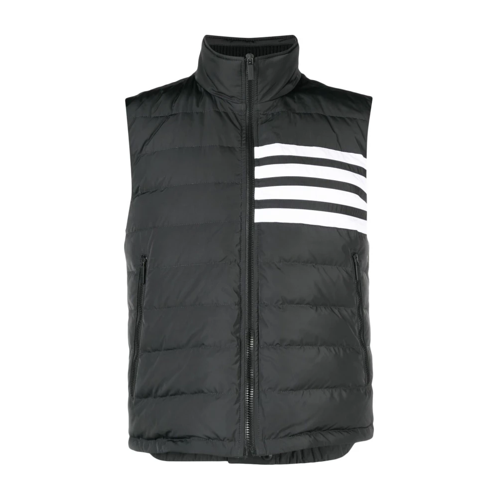 Thom Browne Grijze Gestreepte Gewatteerde Gilet Jas Gray Heren