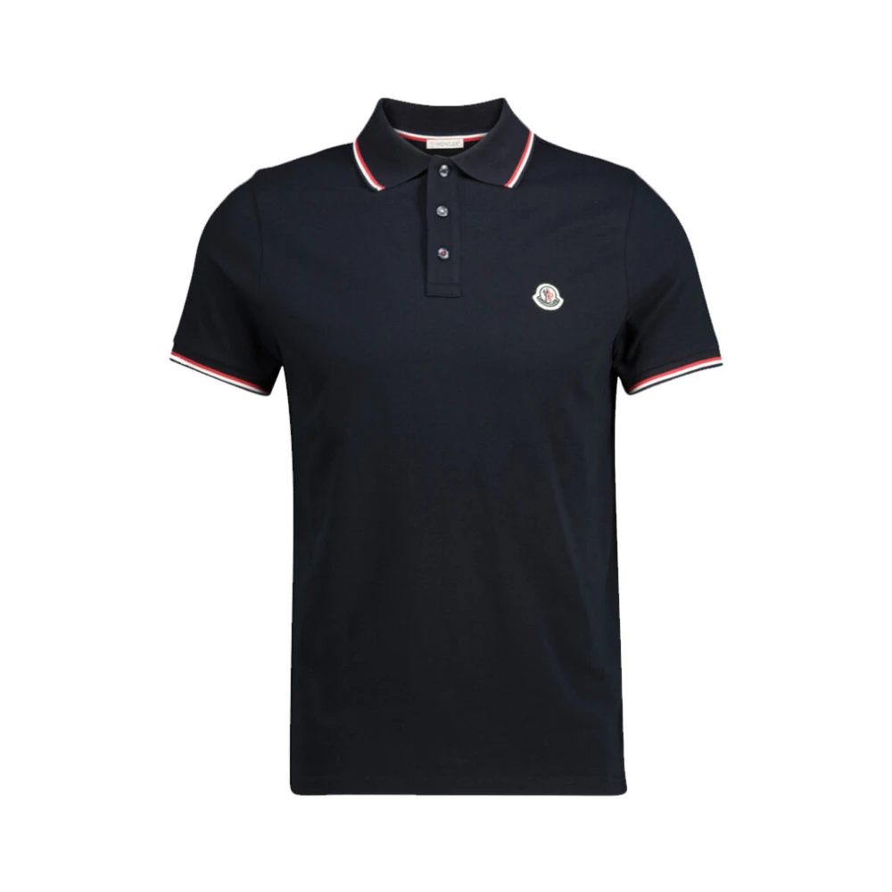 Moncler Piquet Polo Shirt met driekleurige bies Blue Heren