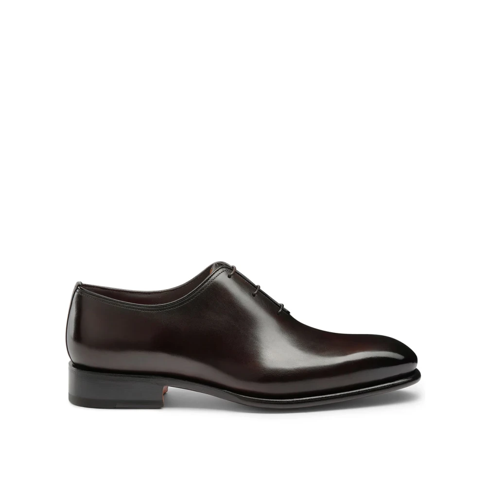 Santoni Men's Brown Dress Shoes, 8 1/2 Uk, Classic Derby Shoes In Black Leather