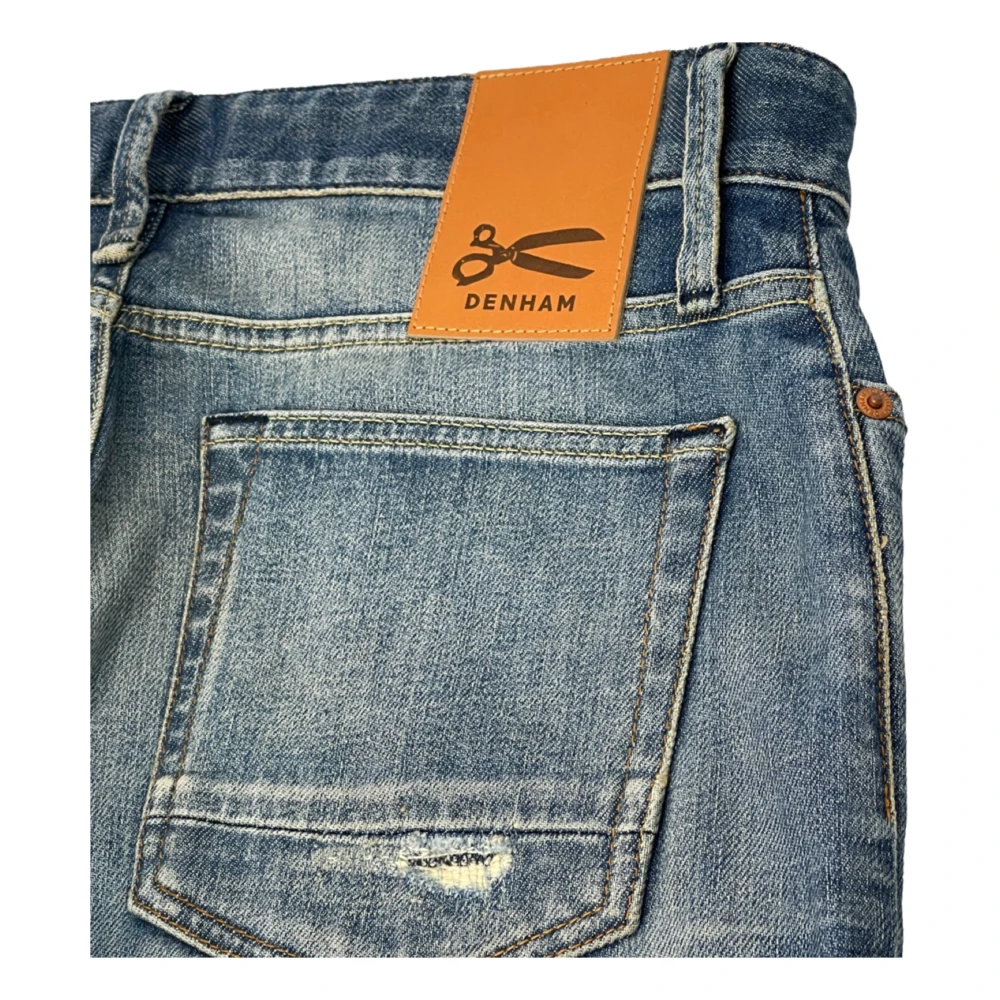 Denham Destroyed Straight Fit Donkerblauwe Jeans met Knoopsluiting Blue Heren