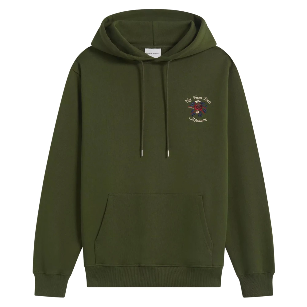 Drole de Monsieur Khaki Bloemen Slogan Hoodie Franse Terry Green Heren