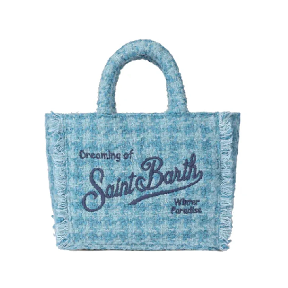 Saint Barth Blauwe Wollen Handtas met Franjes Blue Dames