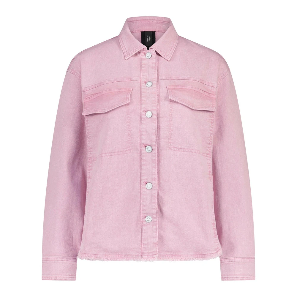 Marc Cain Denim Blouse Losse Pasvorm Knoopsluiting Borstzakken Pink Dames