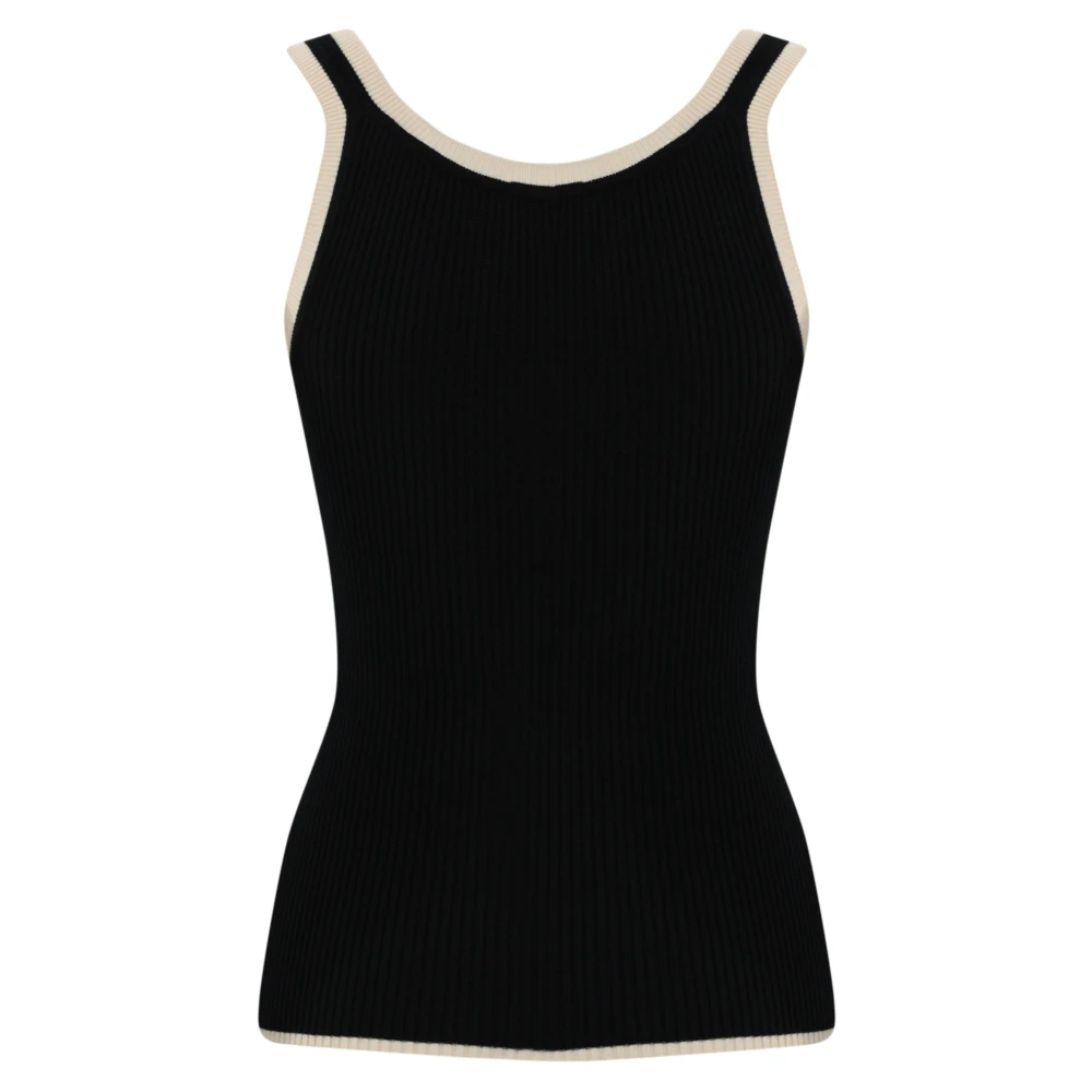 Elisabetta Franchi Geribbelde Mouwloze Top Zwart Boter Black Dames