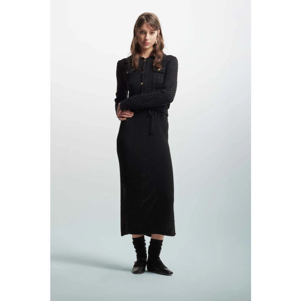 Kocca Gebreide Kraagknoop Jumper Black Dames