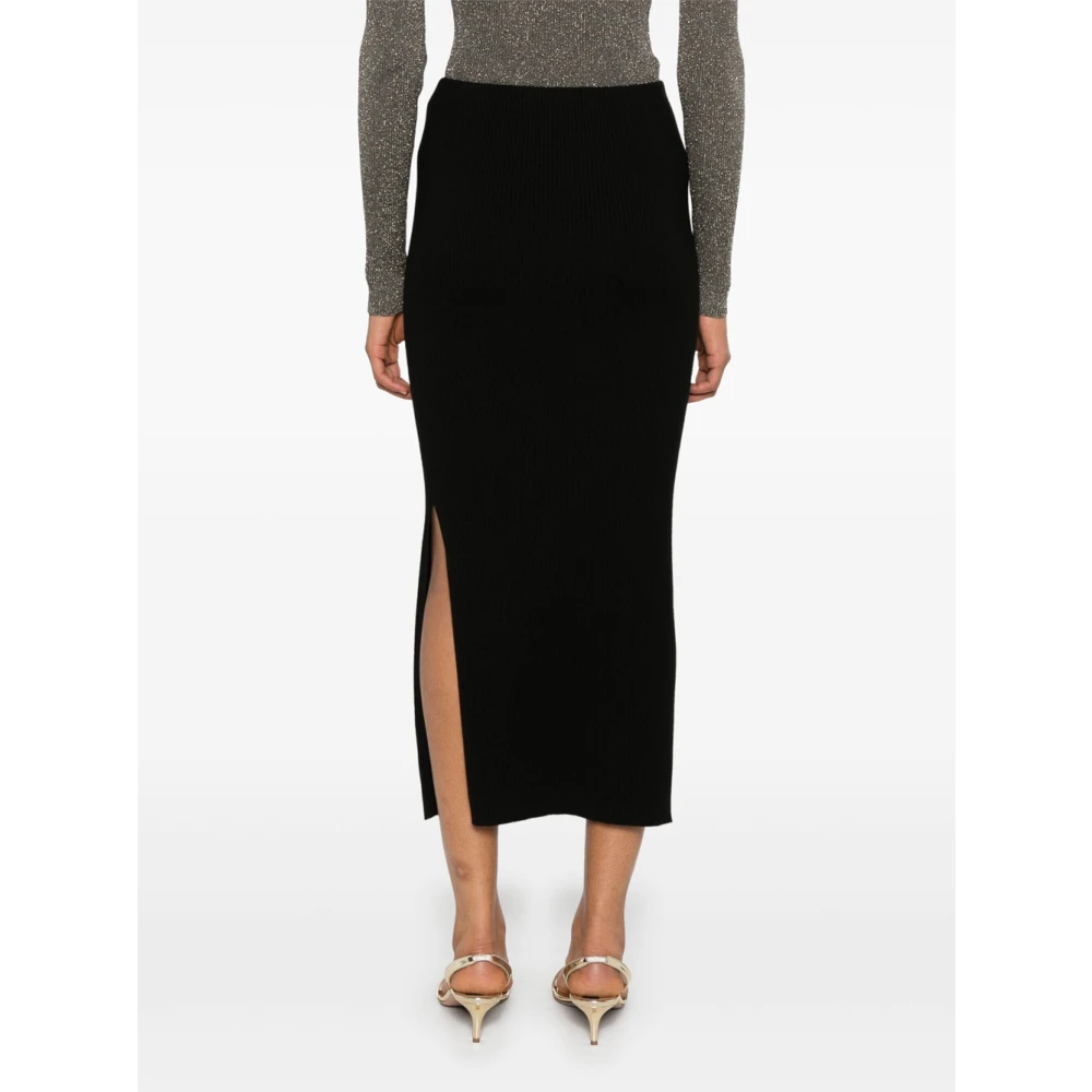 Twinset Zwarte Geribbelde Gebreide Midirok Black Dames