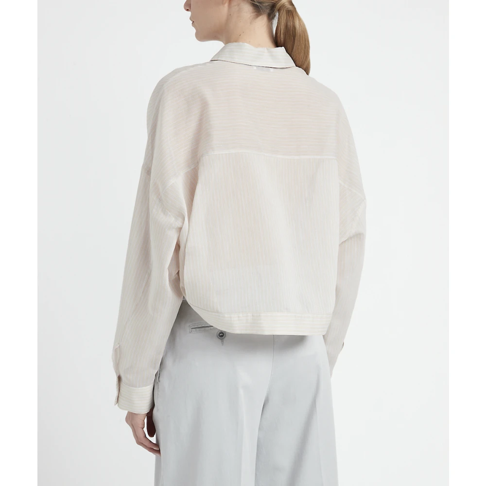 PESERICO Gestreepte katoenen en zijden organza overhemd Beige Dames