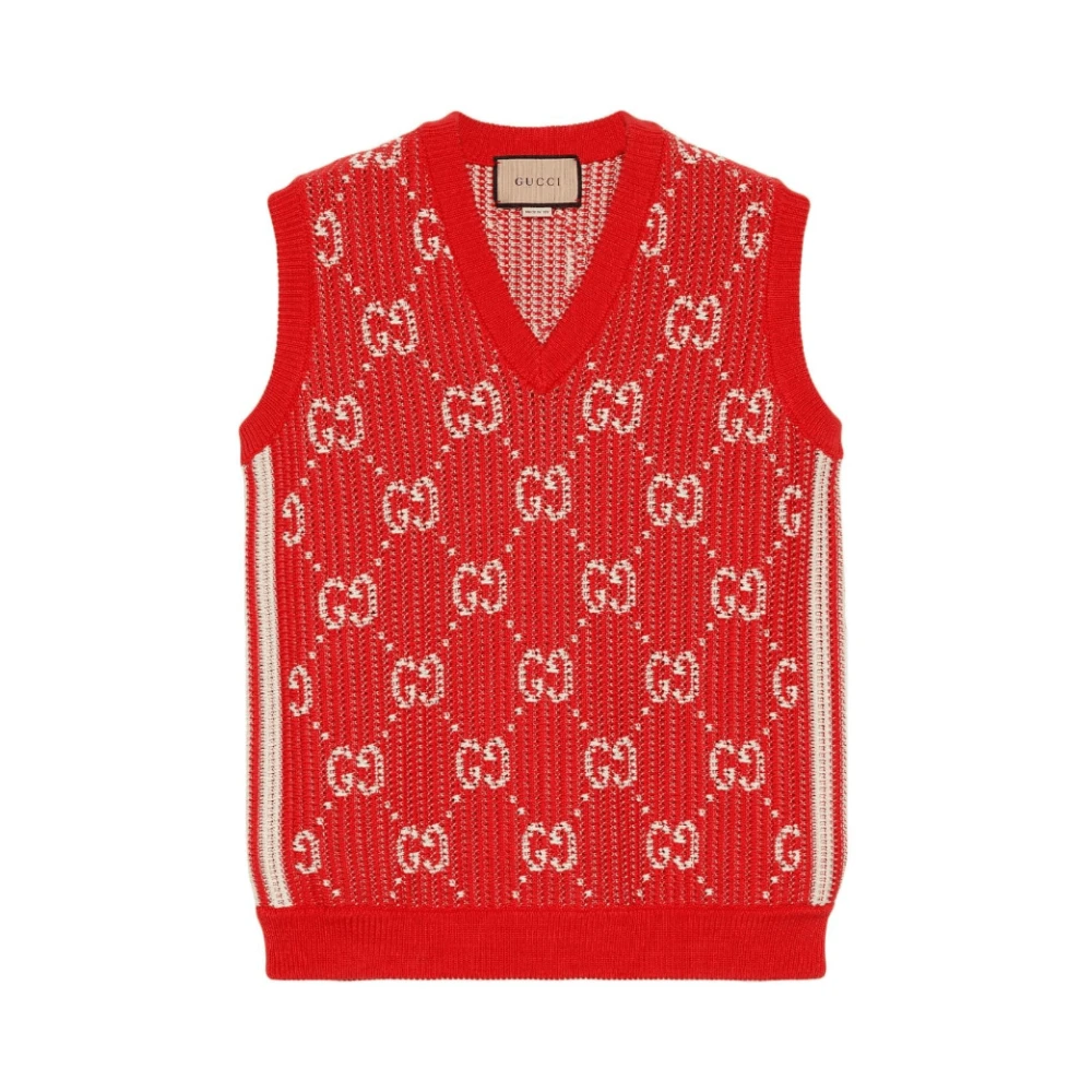 Gucci jacquard gebreid vest Red Heren