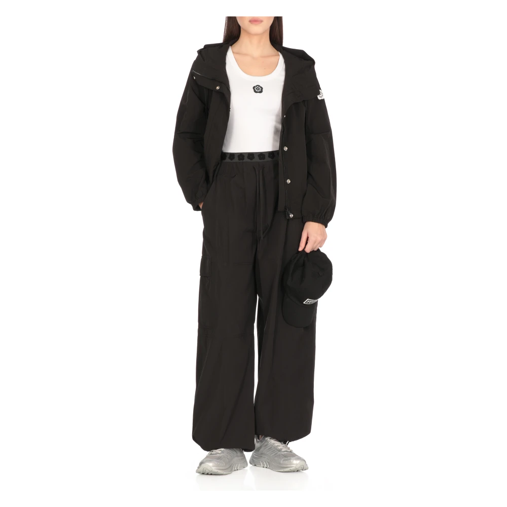 Kenzo Zwarte Waterdichte Stofjas met Capuchon Black Dames