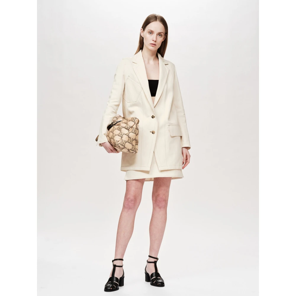 Max Mara Stijlvolle Denim Jack met Contraststiksels Beige Dames