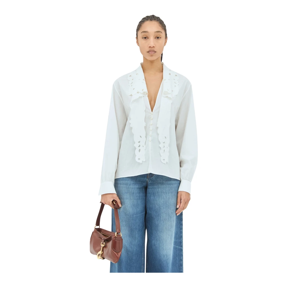 Chloé Geborduurde Katoenen Poplin Lavallière Shirt White Dames
