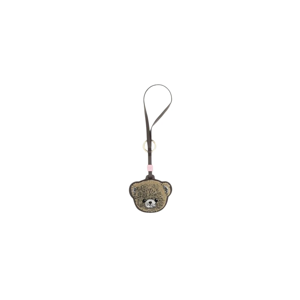 Ganni Beige Recycled Leather Keychain - Image 5