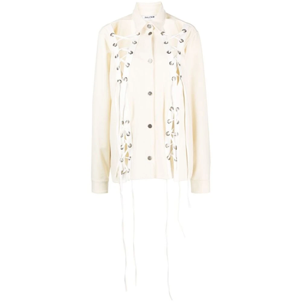 Julfer Ivory Lace-Up Wool Jacket Beige Dames