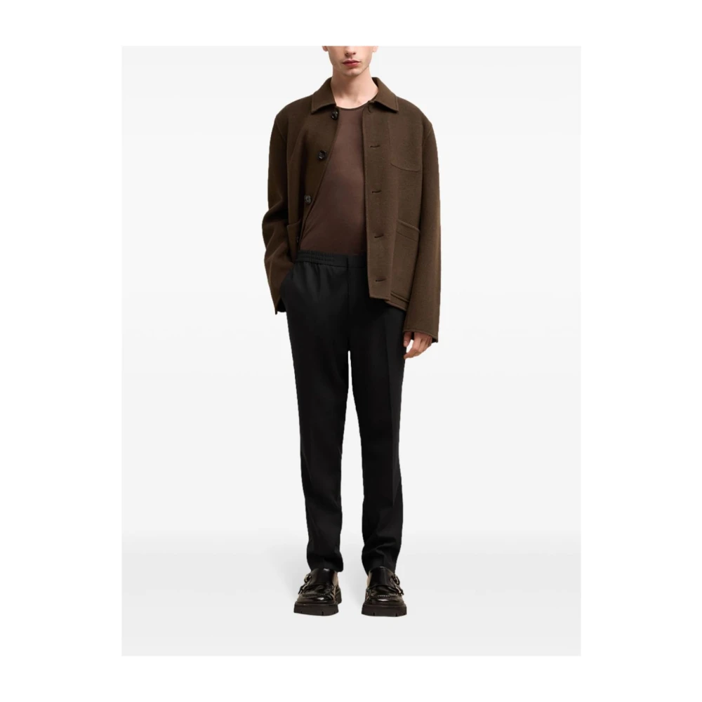 Ami Paris Wollen Straight-Cut Broek Black Heren