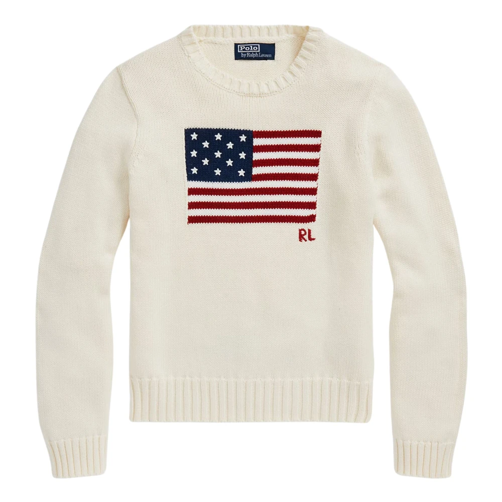 Ralph Lauren Women's Beige Round-Neck Knitwear, Xs, Flag Cotton Crewneck Jumper