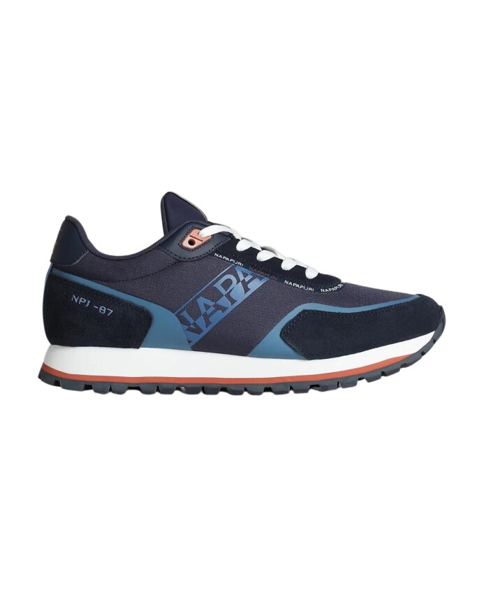 blauwe-polyester-en-leren-hardloopschoenen