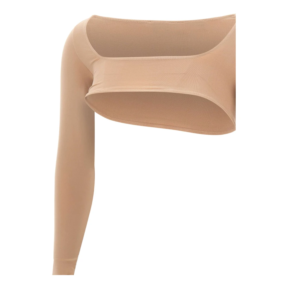 Andrea Adamo Jersey Top Beige Lange Mouw Slim Fit Beige Dames