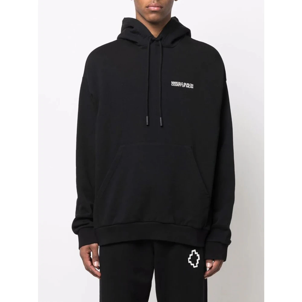 Marcelo Burlon Zwart Wit Tempera Cross Over Hoodie Black Heren