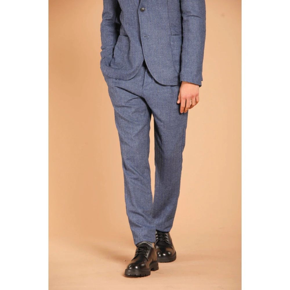 Mason's Gestreepte Carrot Fit Flanellen Chino Broek Blue Heren