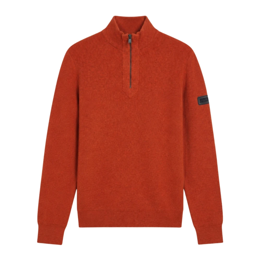 Barbour International Mens Crawley Quarter Zip Wool-Cotton Knitted Jumper, Red, Size S, Men - Image 2