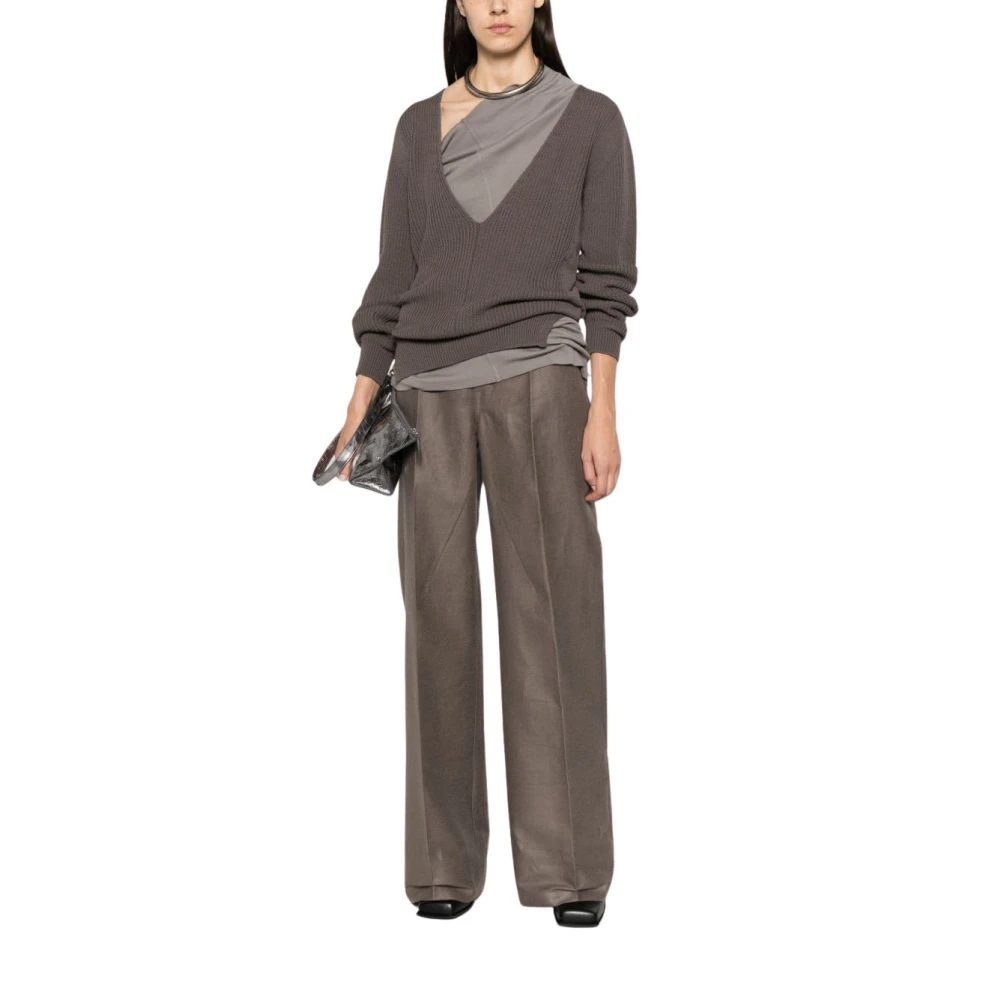 Rick Owens , V-Neck Knitwear, Female, Gray, M, Virgin Wool V-Neck Jumper