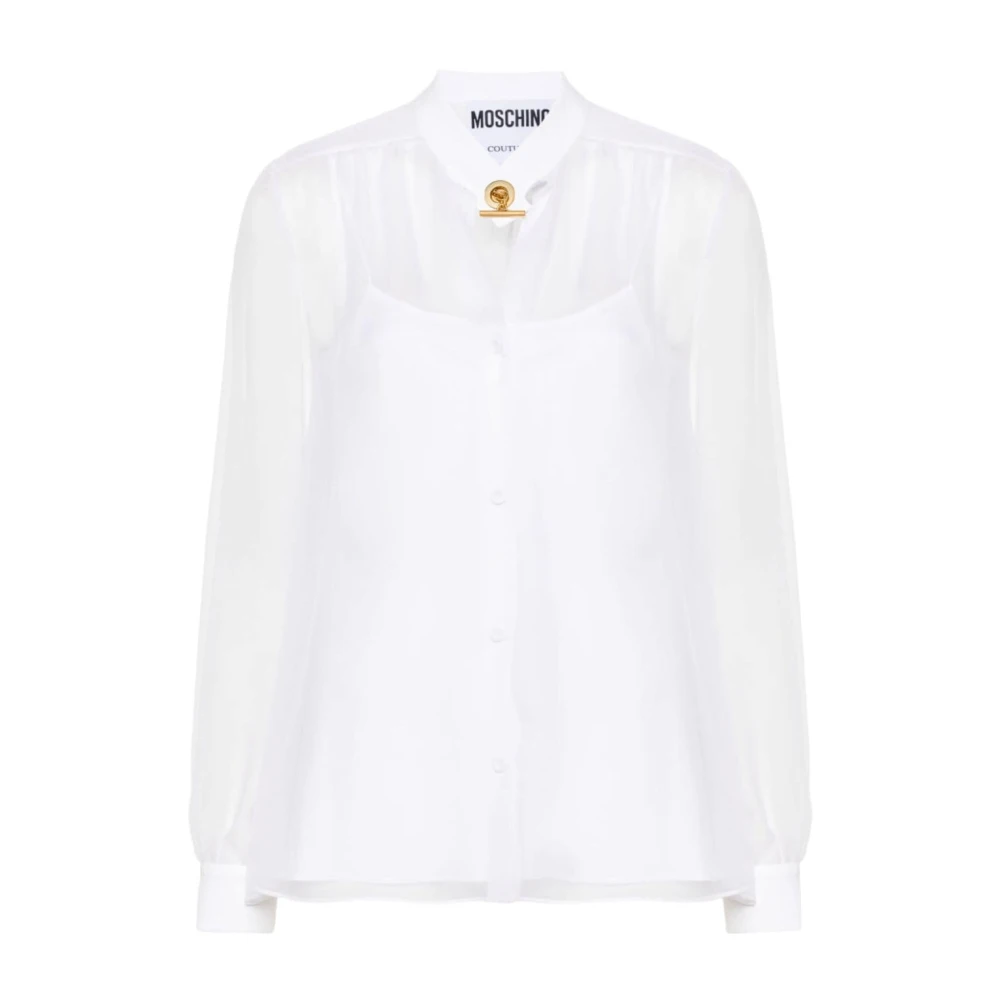 Moschino Vit Siden Genomskinlig Top White, Dam