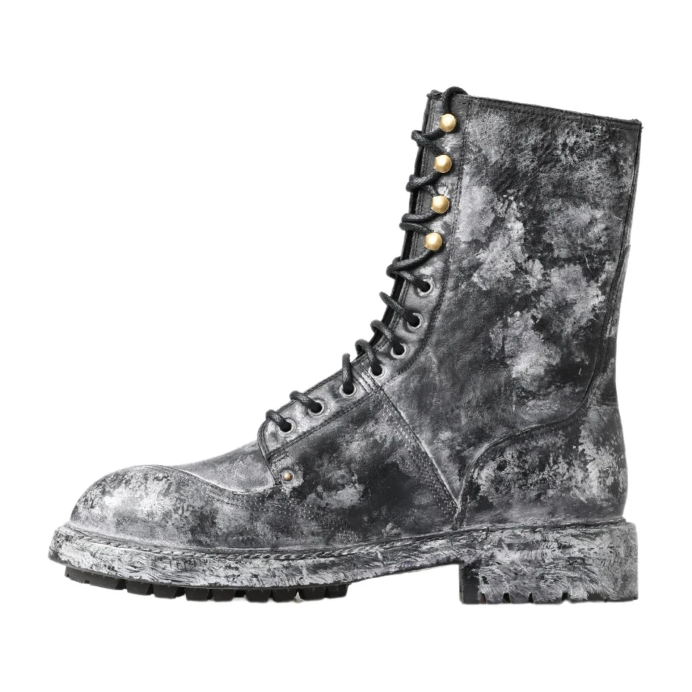 Dolce & Gabbana Chic Black Lace-Up Boots Grey-White - Male - Lace-Up Boots - Gray - 5 1/2 Uk - Shoes - Image 2
