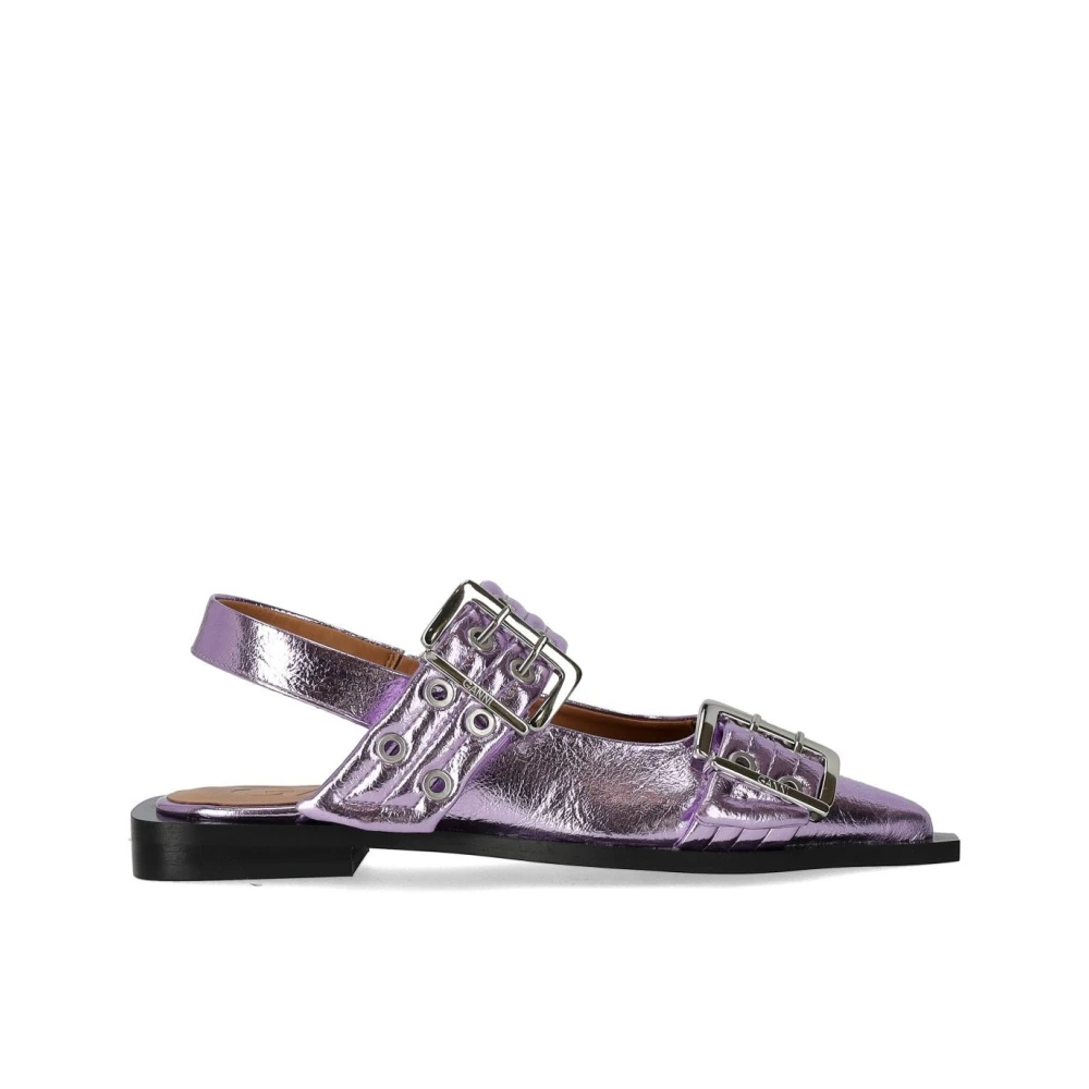 Ganni Women's Purple Lavender Slingback Ballet Flat With Buckles - Ballerina Shoes - 7 Uk - Shoes