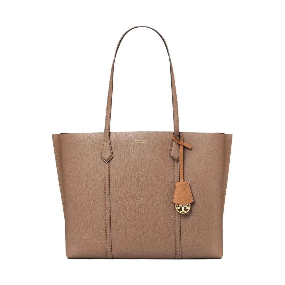 TORY BURCH Gestructureerde Leren Logo-Print Tote Tas Brown Dames