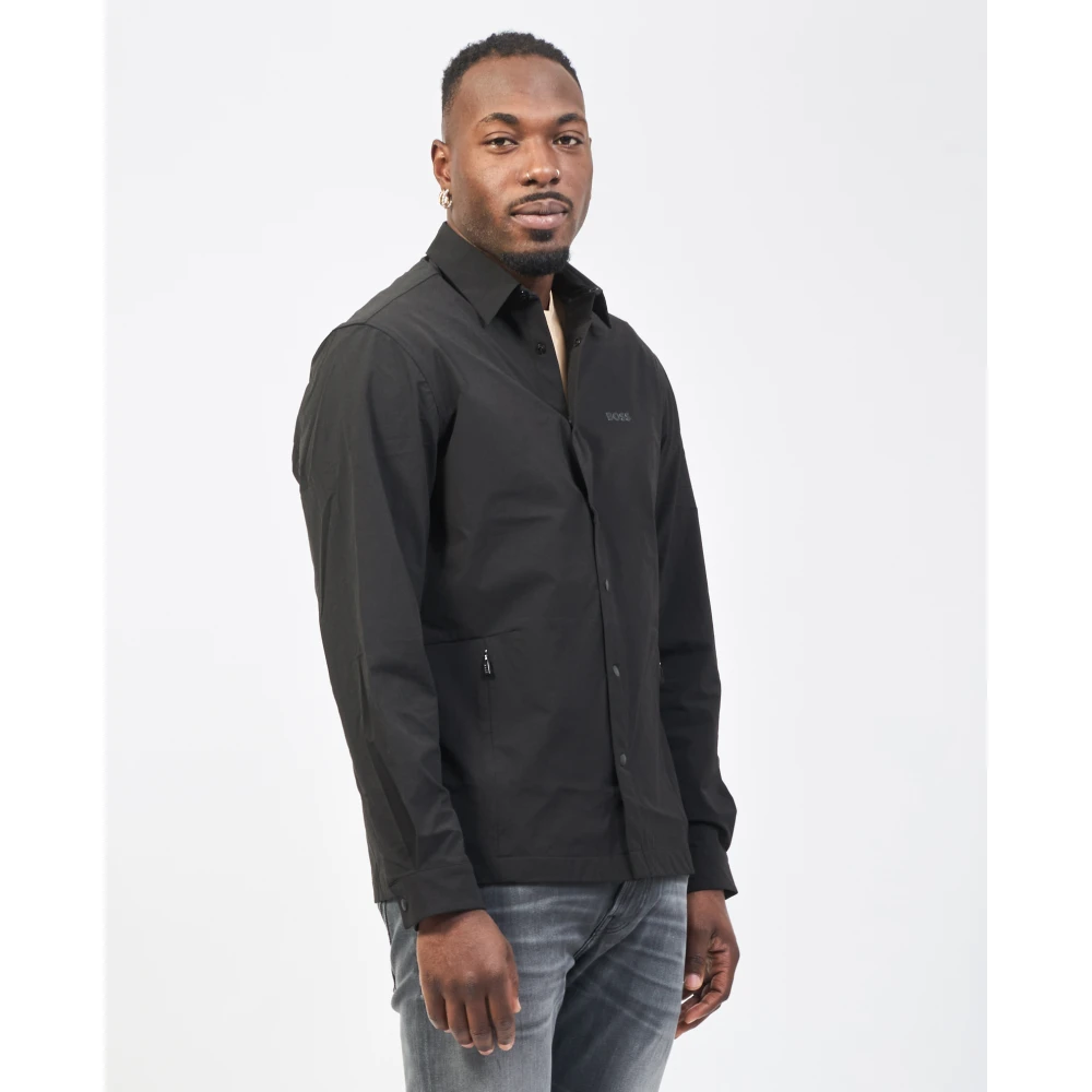 Hugo Boss Zwarte stretch overhemd met elleboogpatches Black Heren