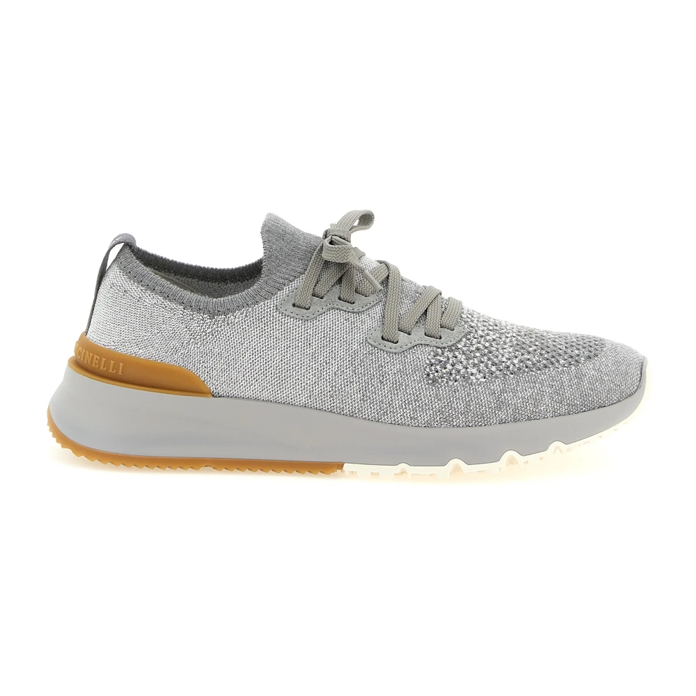 Brunello Cucinelli Melange Knit Sneakers Heren Schoenen Grijs
