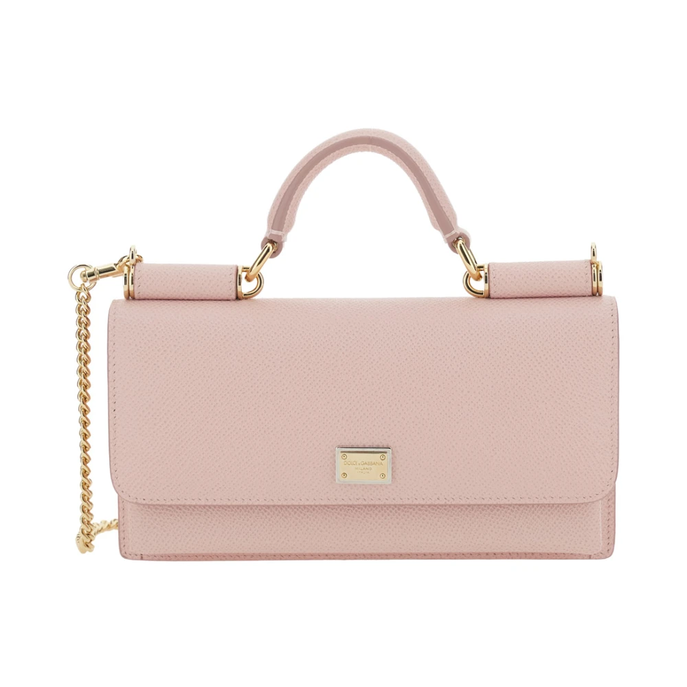 Dolce & Gabbana Vrouw Roze Tassen Dames, One Size, Leer, Sicily Wallet On Chain