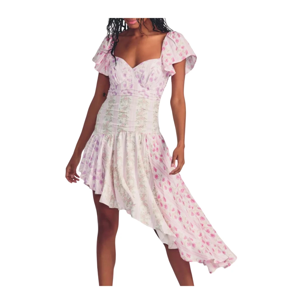 Loveshackfancy Bloemen Patchwork Asymmetrische Jurk Irvine Multicolor Dames