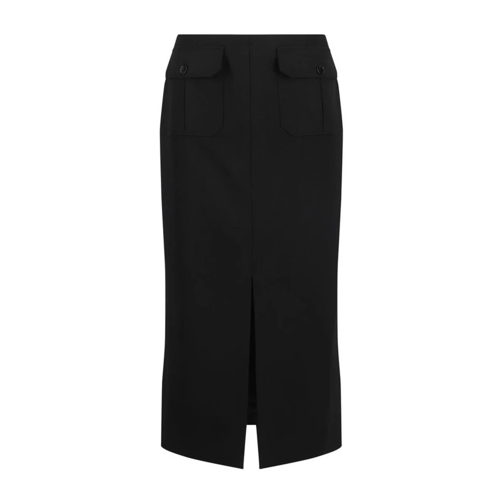 Chloé Wollen Midi Rok met Zakken en Split Black Dames