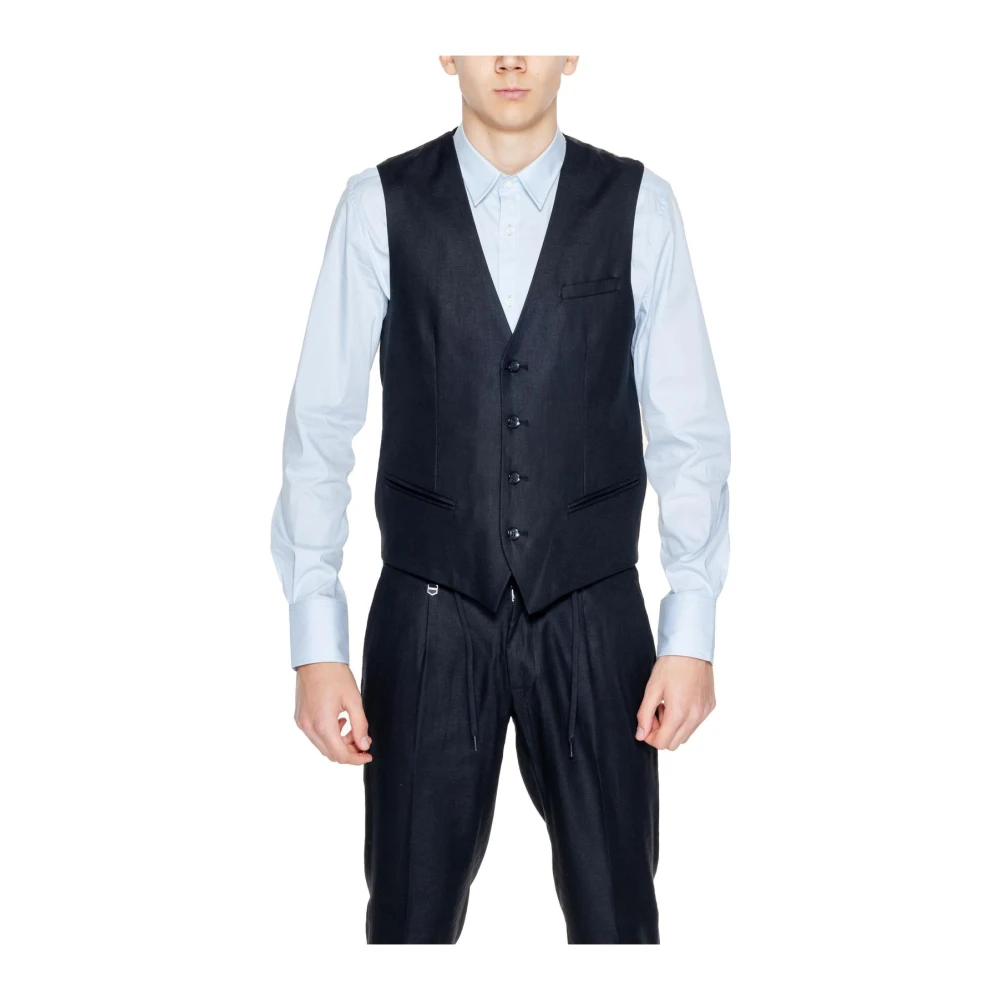 Antony Morato Men's Black Waistcoats, M, Linen-Blend Buttoned Gilet