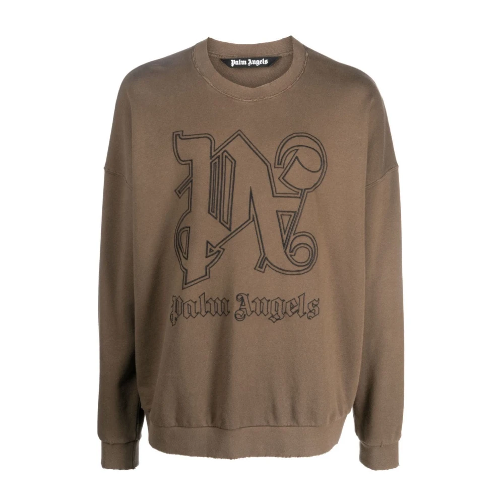Palm Angels Men's Brown Embroidered Logo Jumper - Sweatshirts - M - Sweatshirts & Hoodies