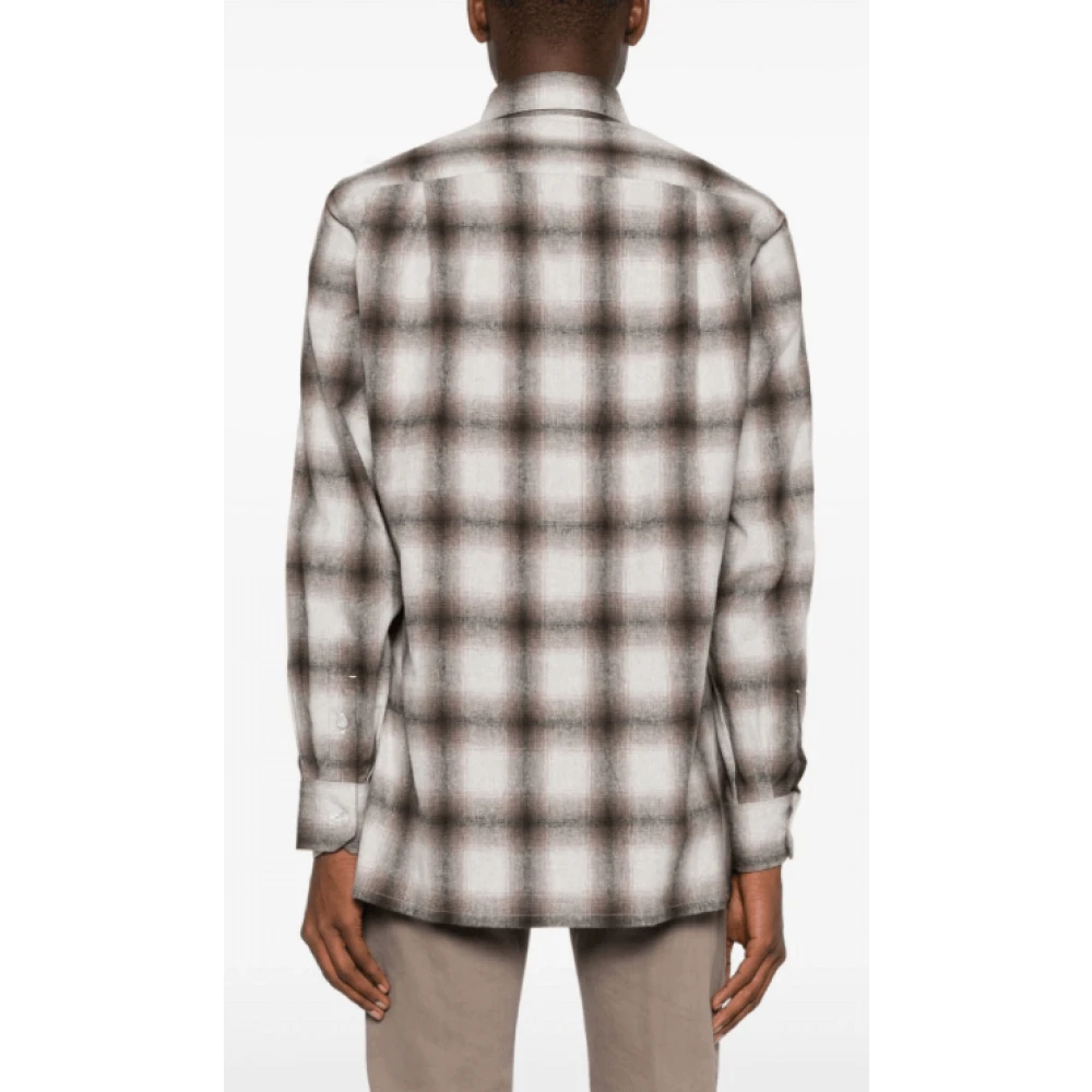 Kiton Bruine Flanellen Overhemd met Borstzakken Brown Heren