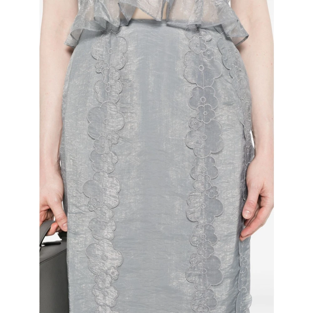 Cecilie Bahnsen Grijze Bloemen Organza Pencil Rok Gray Dames