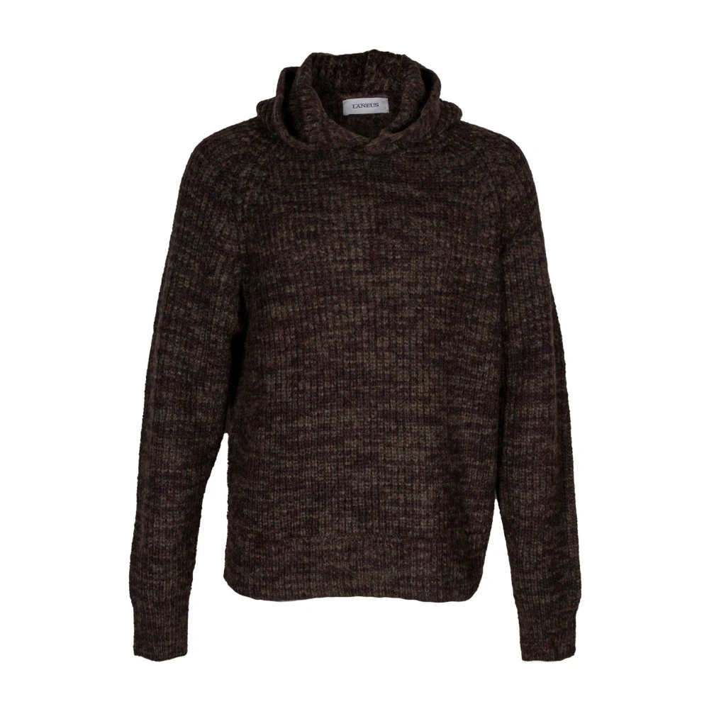 Laneus Heren Hoodie. Dikke Melange Gebreid. Alpaca Mix. Gemaakt in Italië Gray Heren