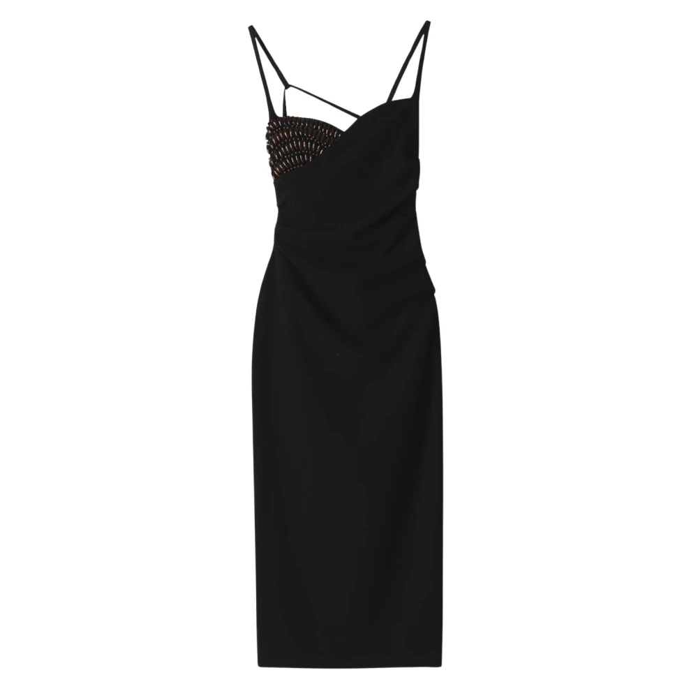 Nanushka Zwarte kralen Maxi Jurk Black Dames