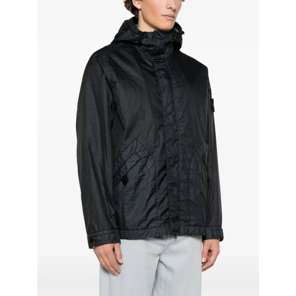 Stone Island Blauwe Nylonjas met capuchon Blue Heren
