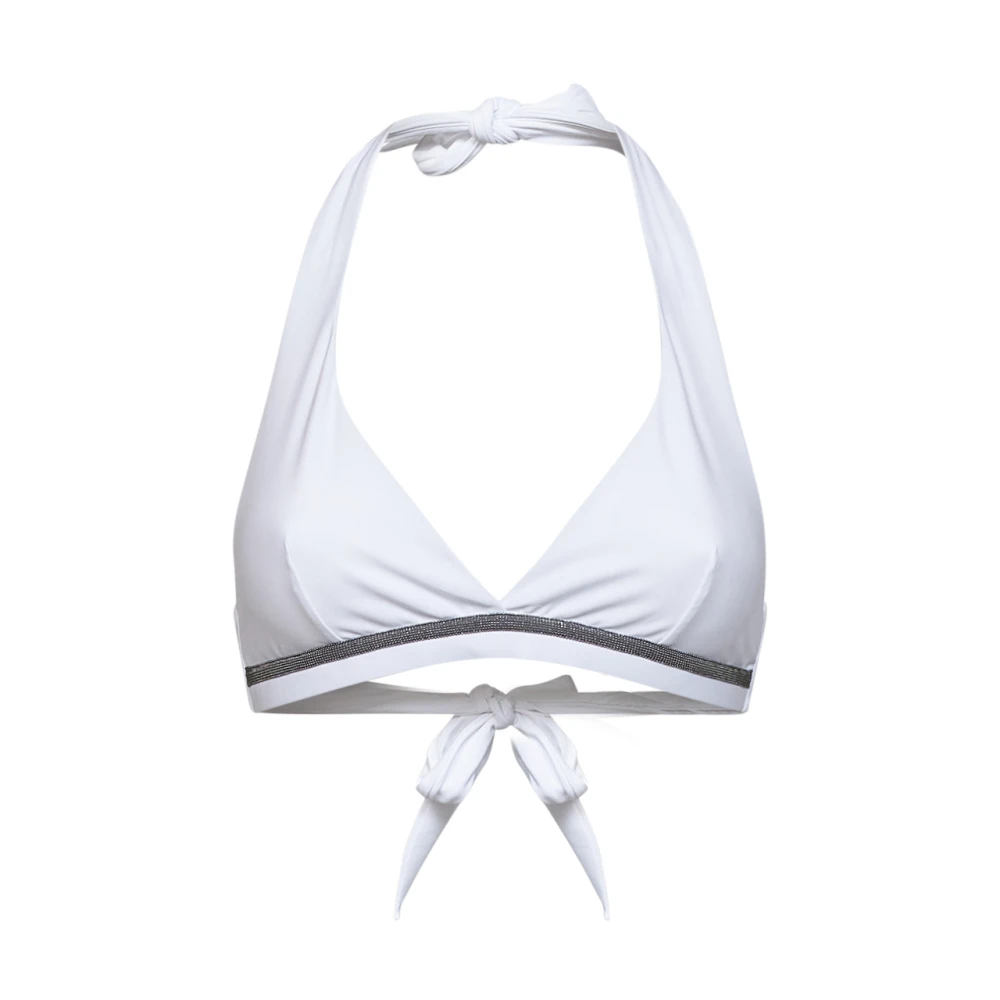 Brunello Cucinelli White Bikinis, Female, S, Techno Jersey Bikini Top With Monili