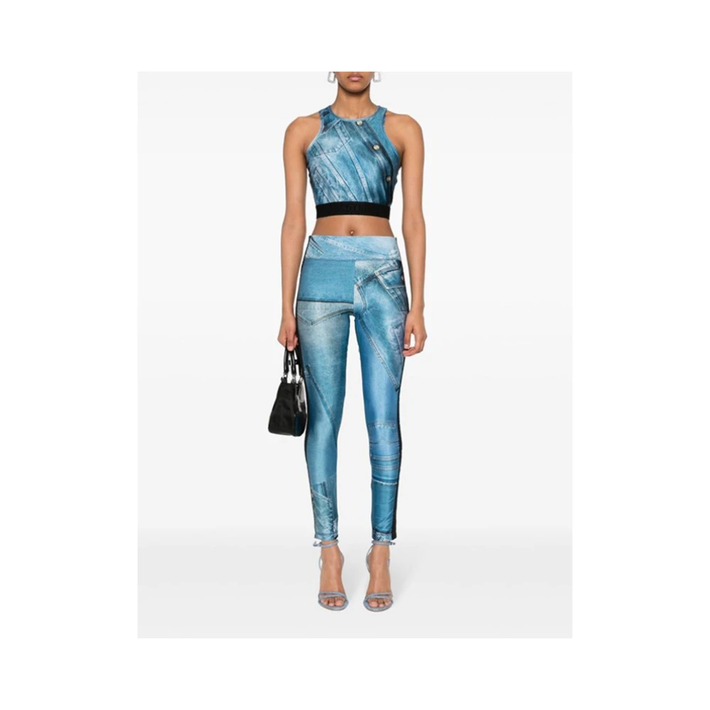 Versace Jeans Couture Patch Denim Leggings Blue Dames