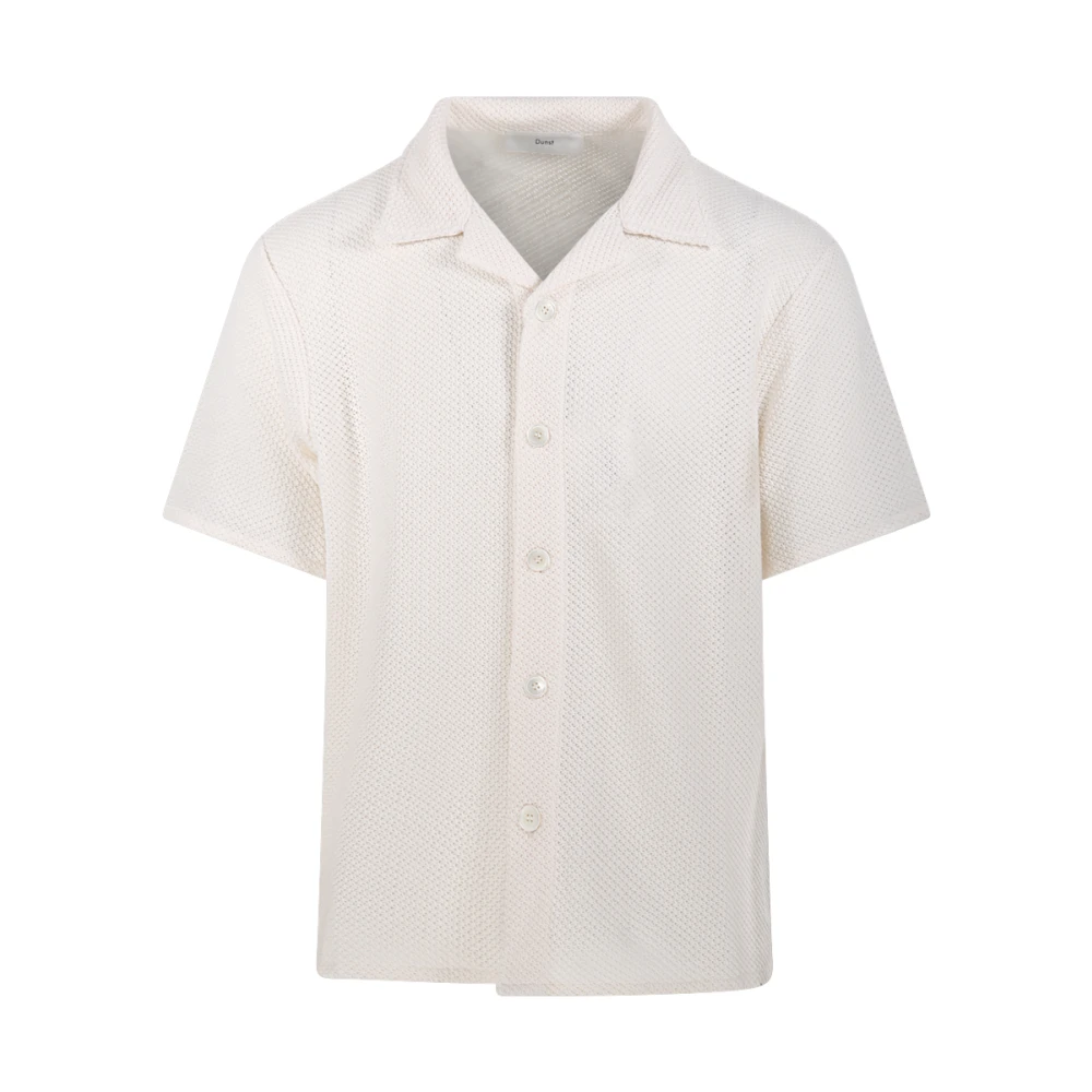 Dunst Men's Beige Short Sleeve Shirts, L, Open Collared Crochet Shirt